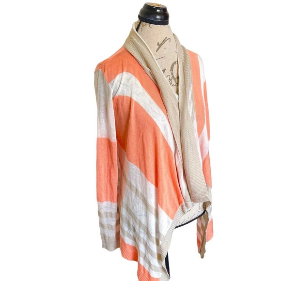 Say What? Womens Cardigan Open Striped Sweater Knit Ribbed Minimalist Waterfall - Picture 7 of 12